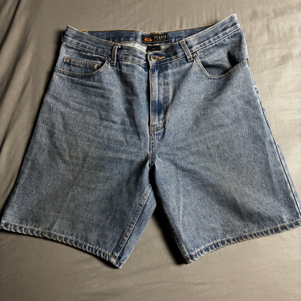 Route 66 Mens Relaxed Fit Faded Distressed Blue Denim Jean Shorts Size 34